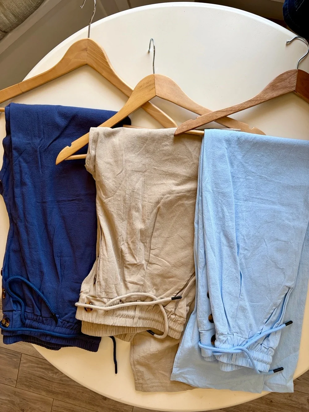 NWOT 3pc Linen Trousers Bundle Size L Button Fly Blue Tan Resort Capsule